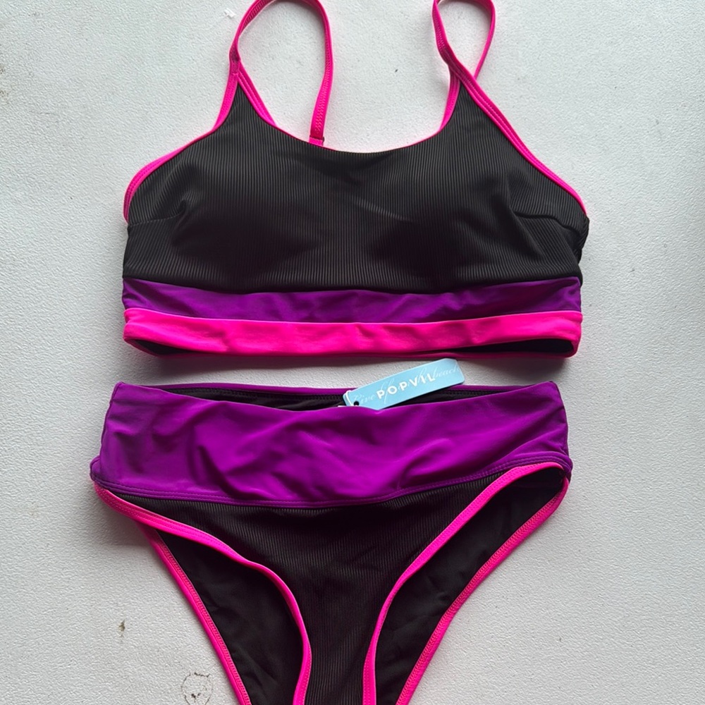 Black and Purple Athletic Bikini with Racerback